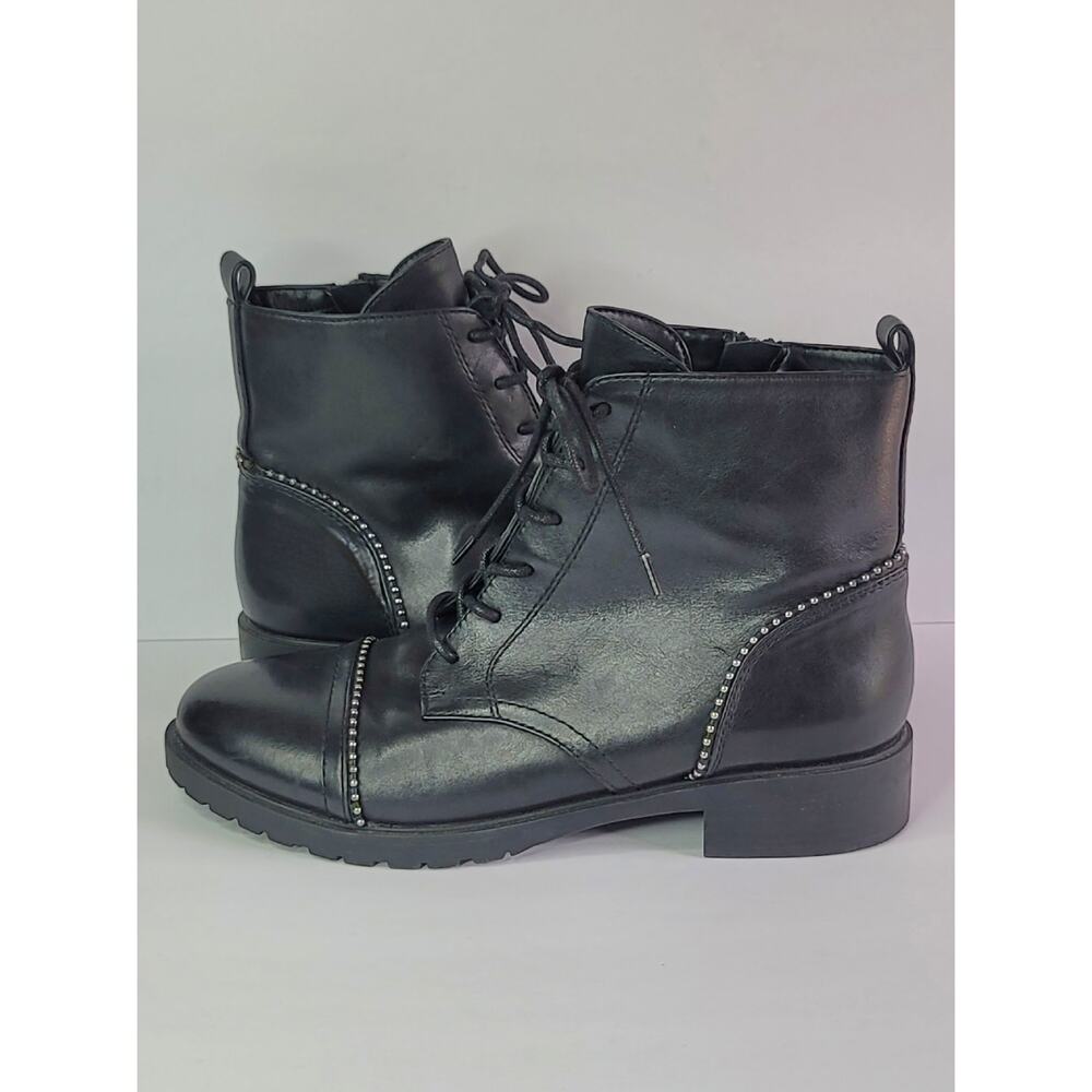 ALDO Black Lace-Up Studded Combat Ankle Boots Lug Sole Women's Size 9